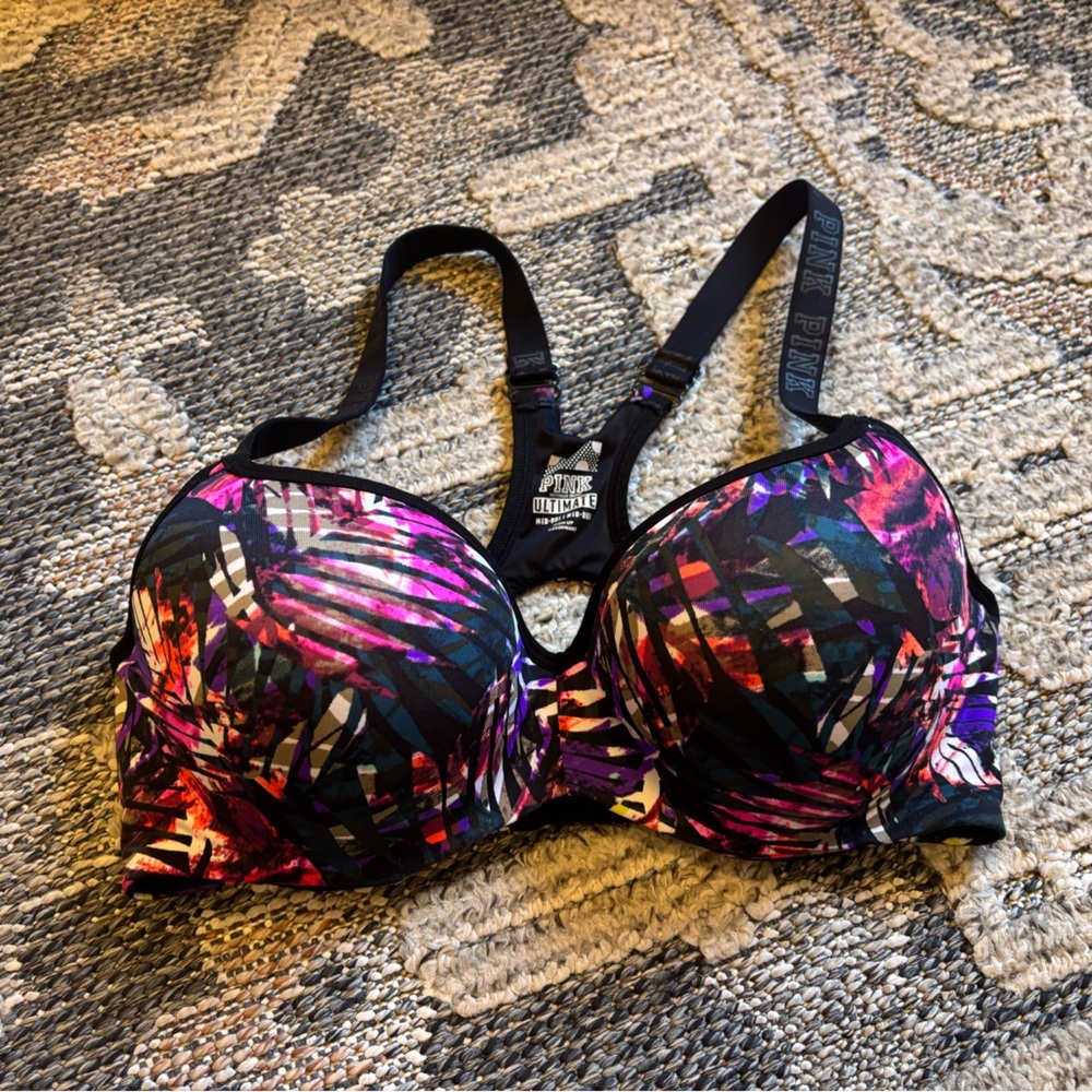 Pink Floral Push Up Sports Bra Womens Size M-DD
